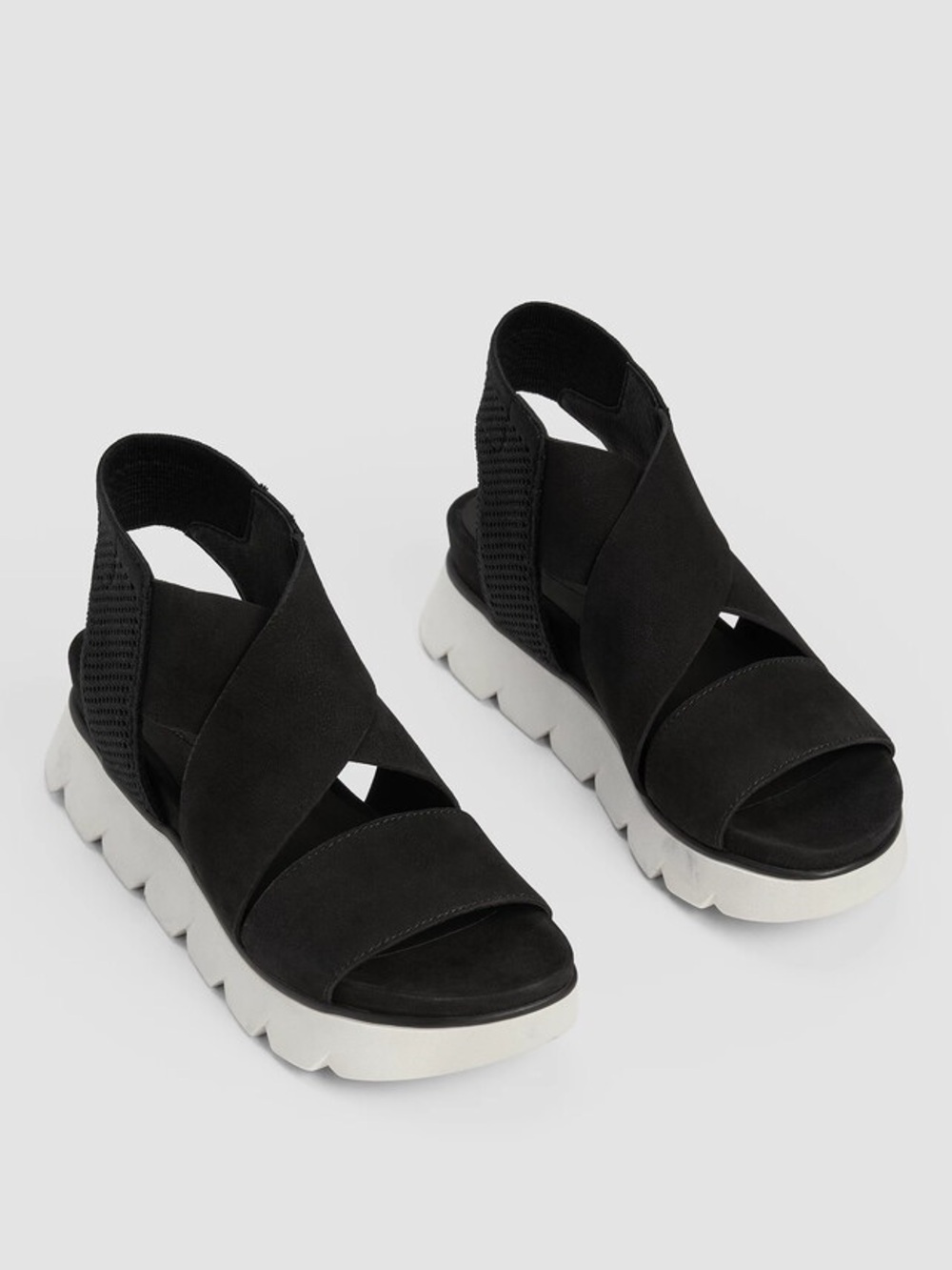 Eileen Fisher Black Elastic Crisscross Platform Sandals with White Sole